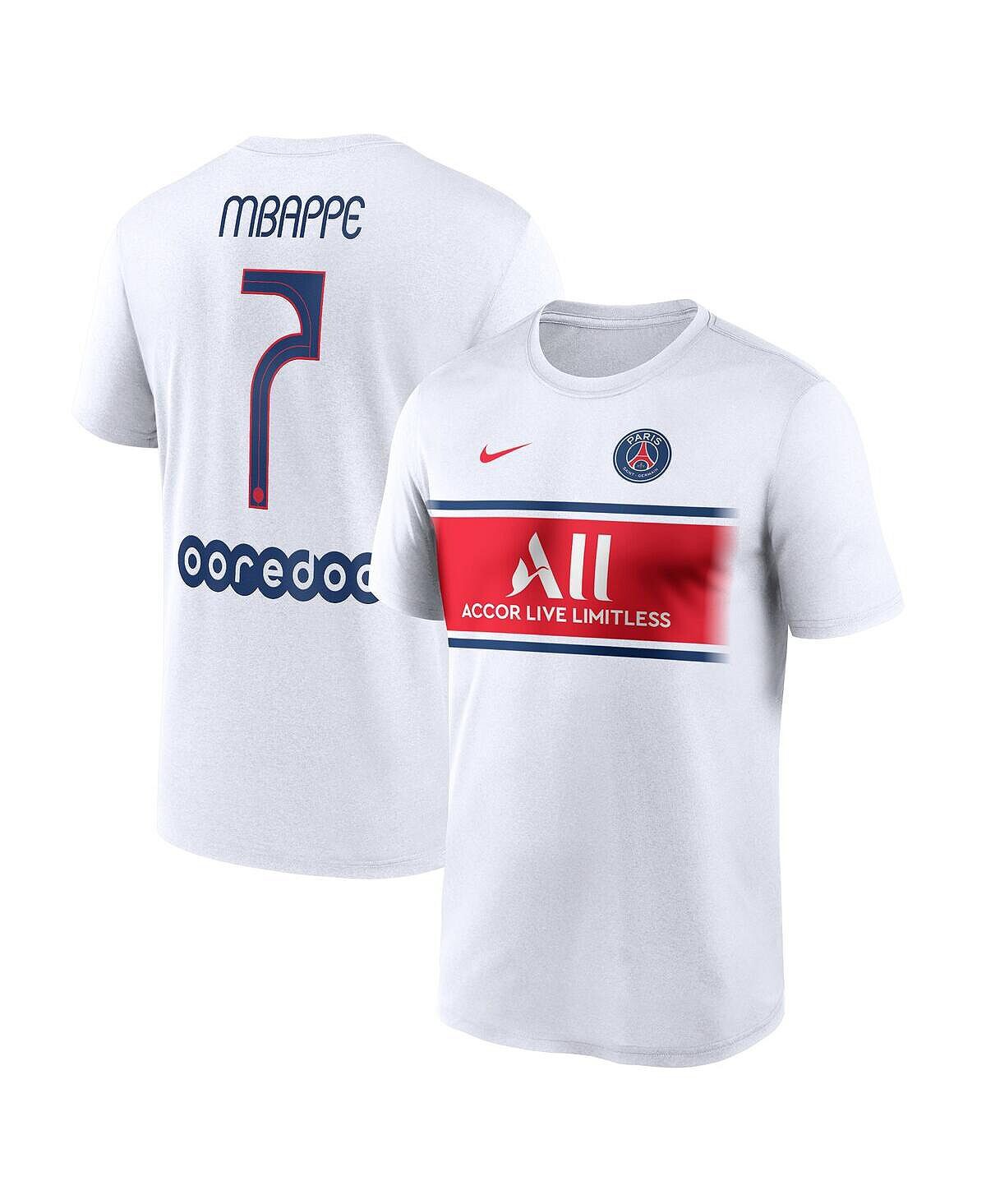 

Мужская белая футболка Kylian Mbappe Paris Saint-Germain с именем и номером. Nike