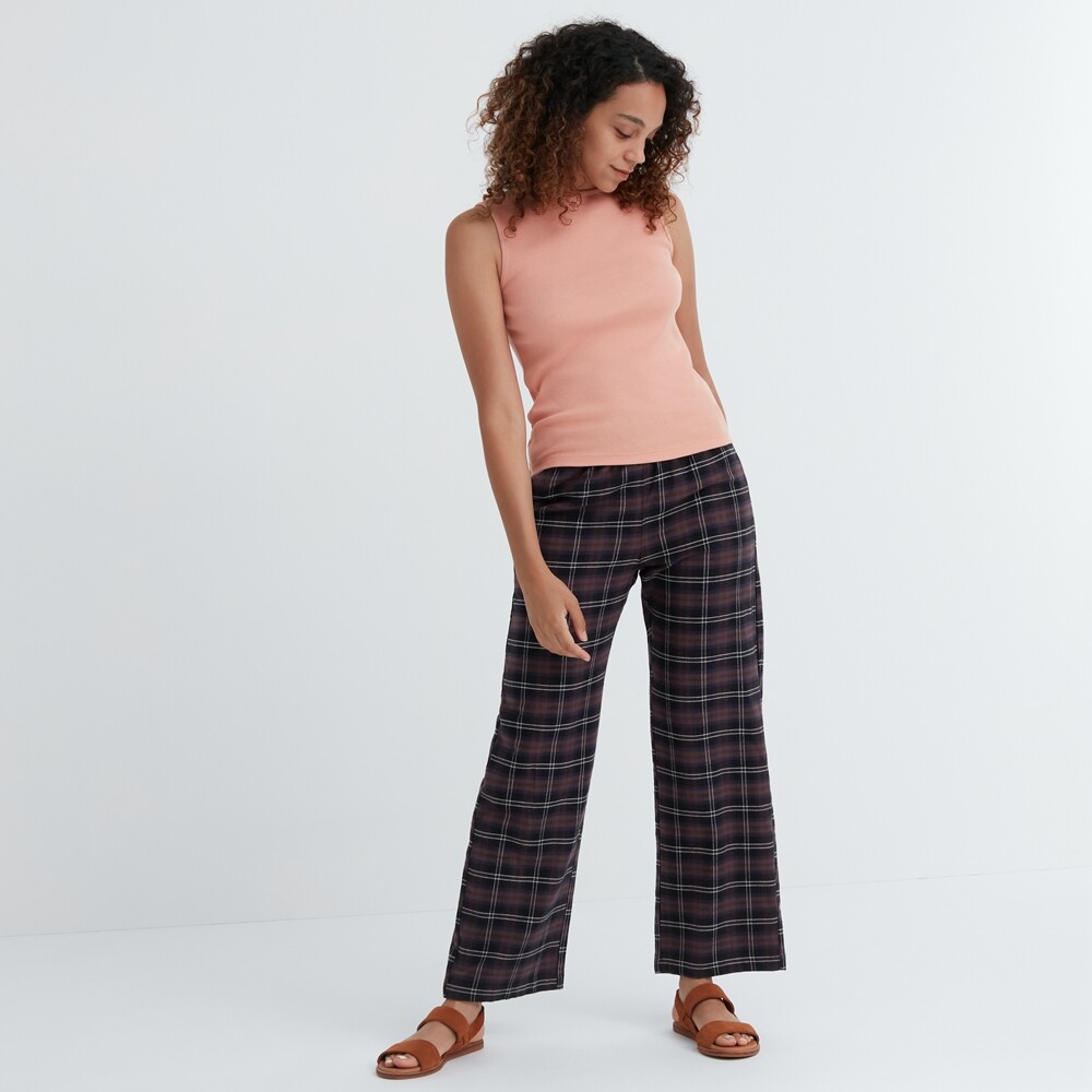 

Брюки Uniqlo эластичные фланелевые в клетку, темно-коричневый