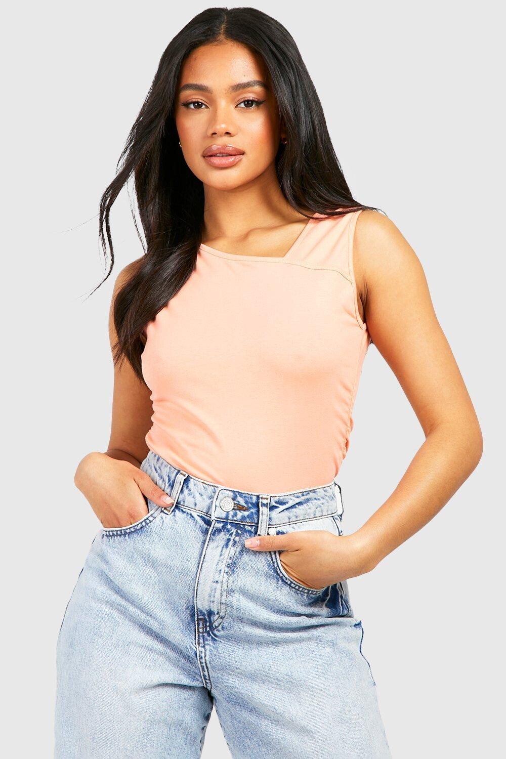 

Асимметричный топ из хлопка со союшами Boohoo, оранжевый