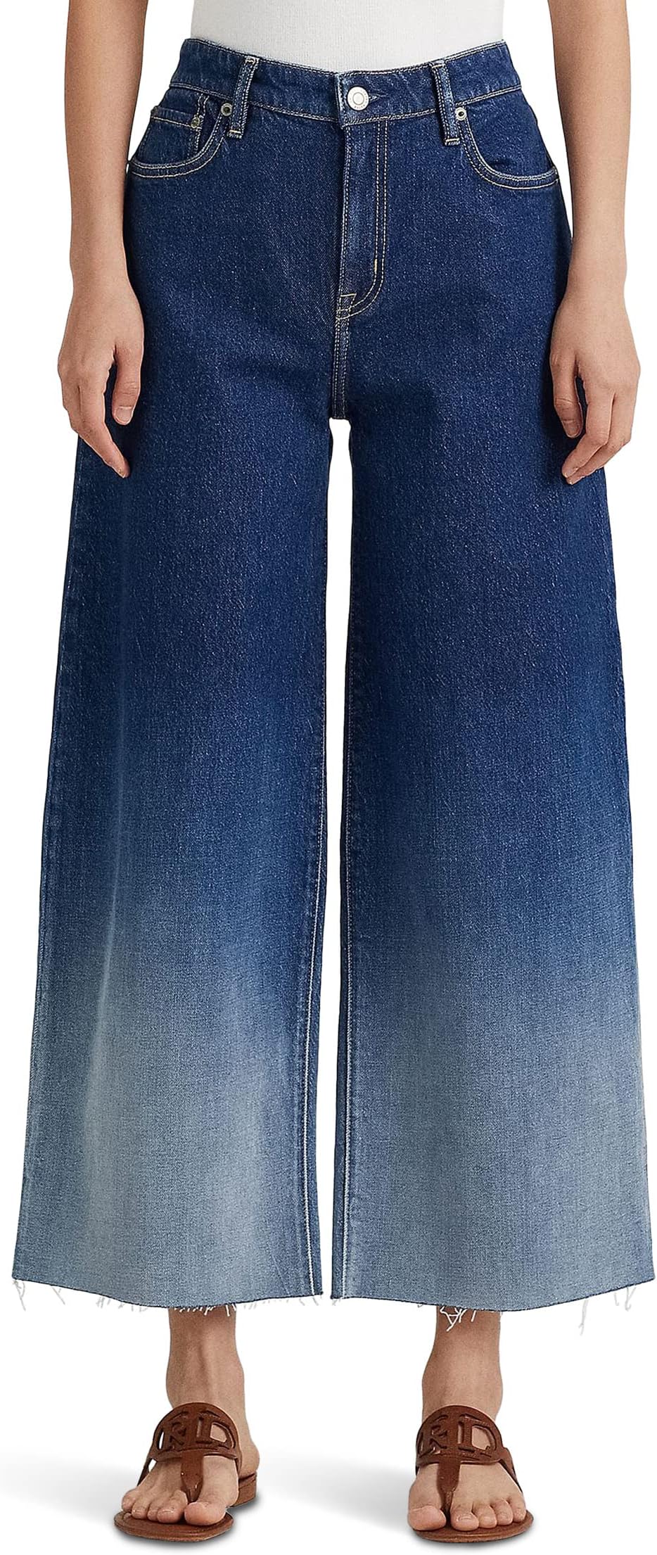 Джинсы Petite Ombre High-Rise Wide-Leg Cropped Jeans in Ombre Canyon Wash LAUREN Ralph Lauren, цвет Ombre Canyon Wash