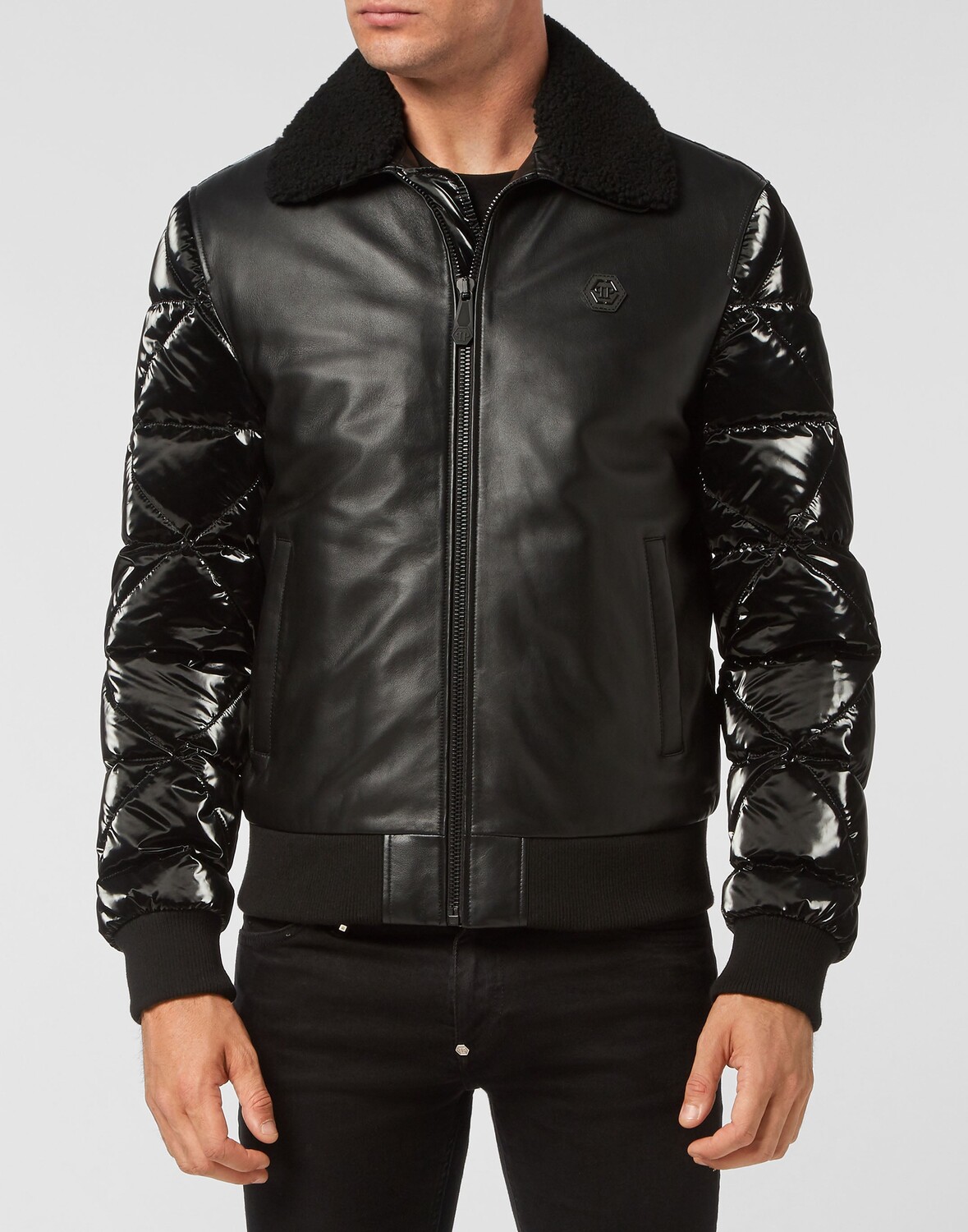 

Куртка из кожи и нейлона Philipp Plein, черный