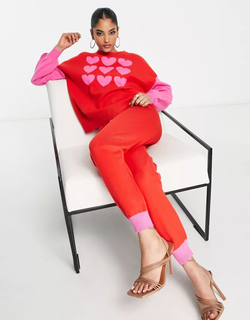 Контрастные трикотажные брюки в розово-красную клетку Never Fully Dressed
