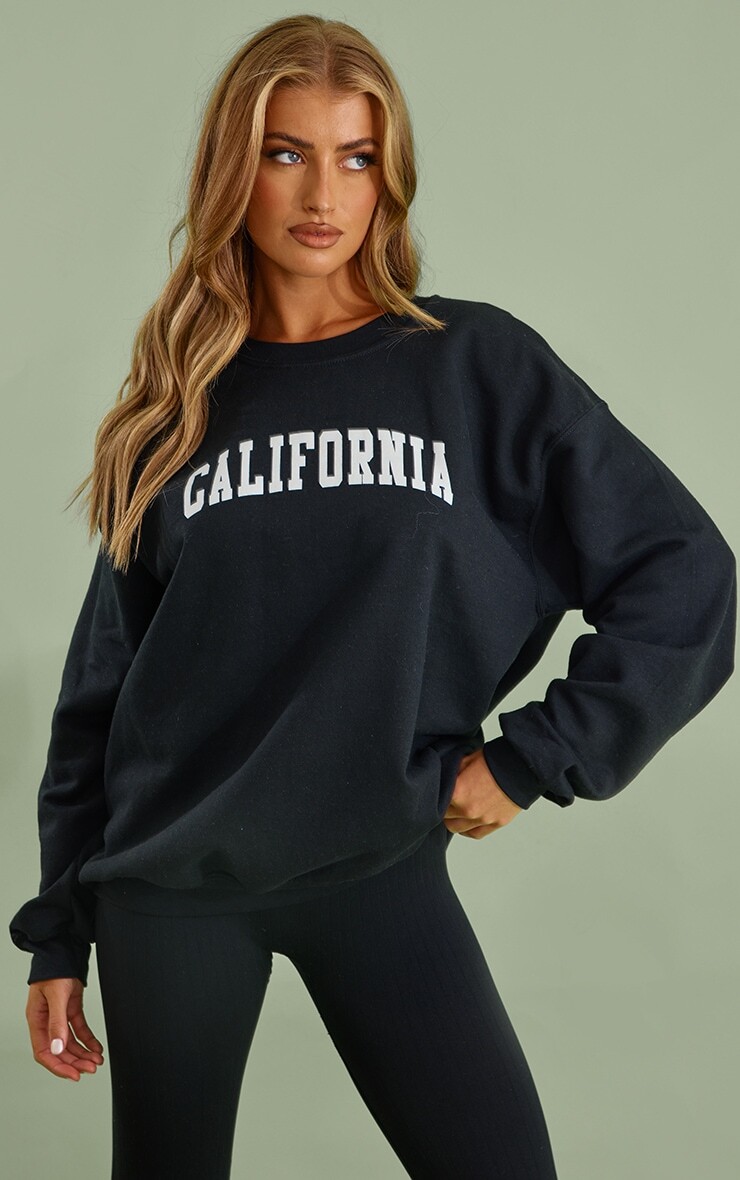 

PrettyLittleThing Черный свитшот с принтом «Калифорния»