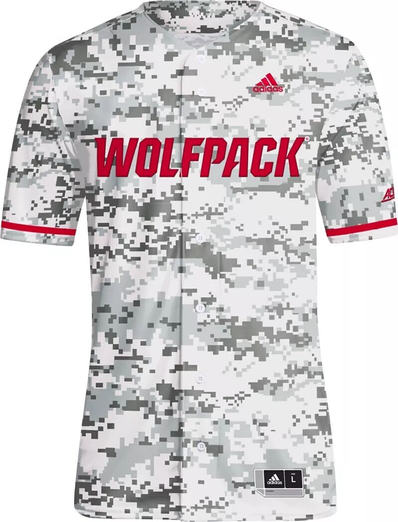 

Мужская бейсбольная майка Adidas NC State Wolfpack Camo с полной пуговицей