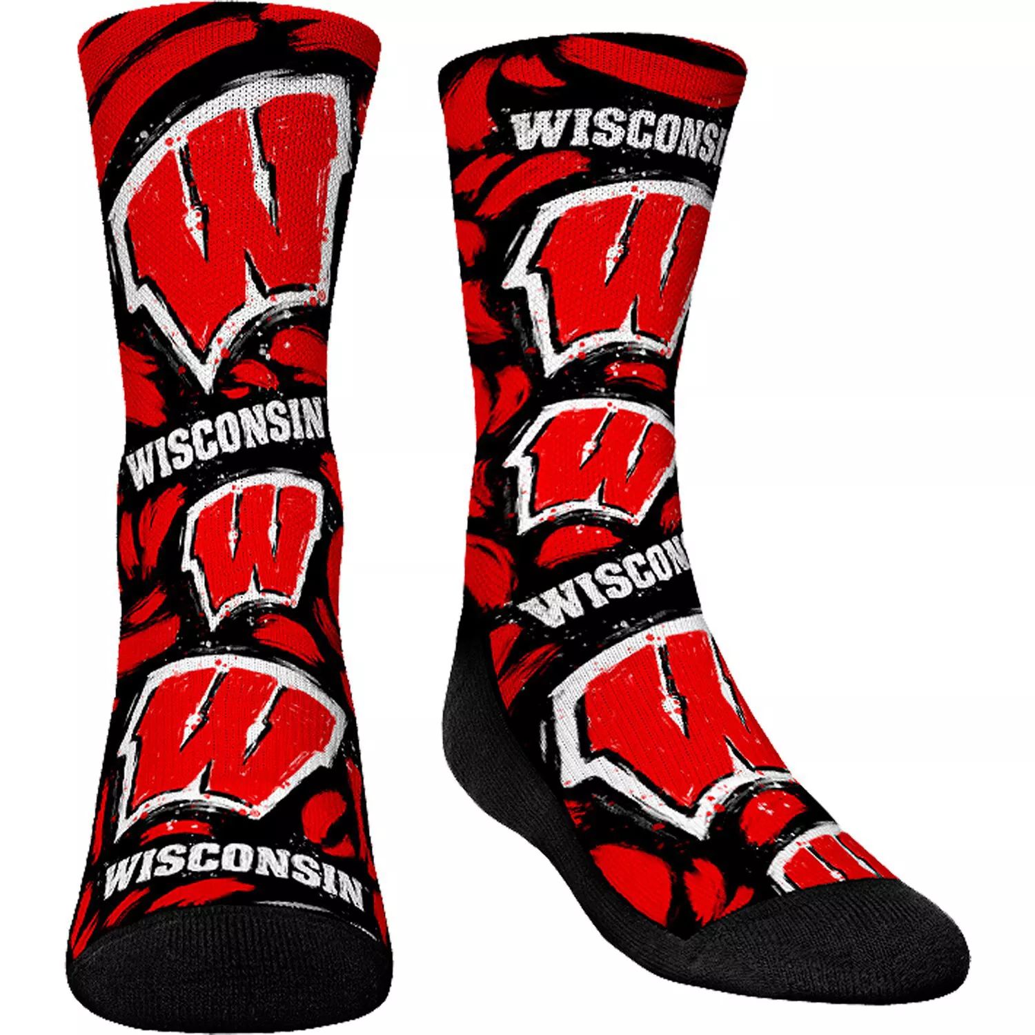 

Молодежные носки Rock Em Носки с логотипом и краской Wisconsin Badgers Allover Unbranded