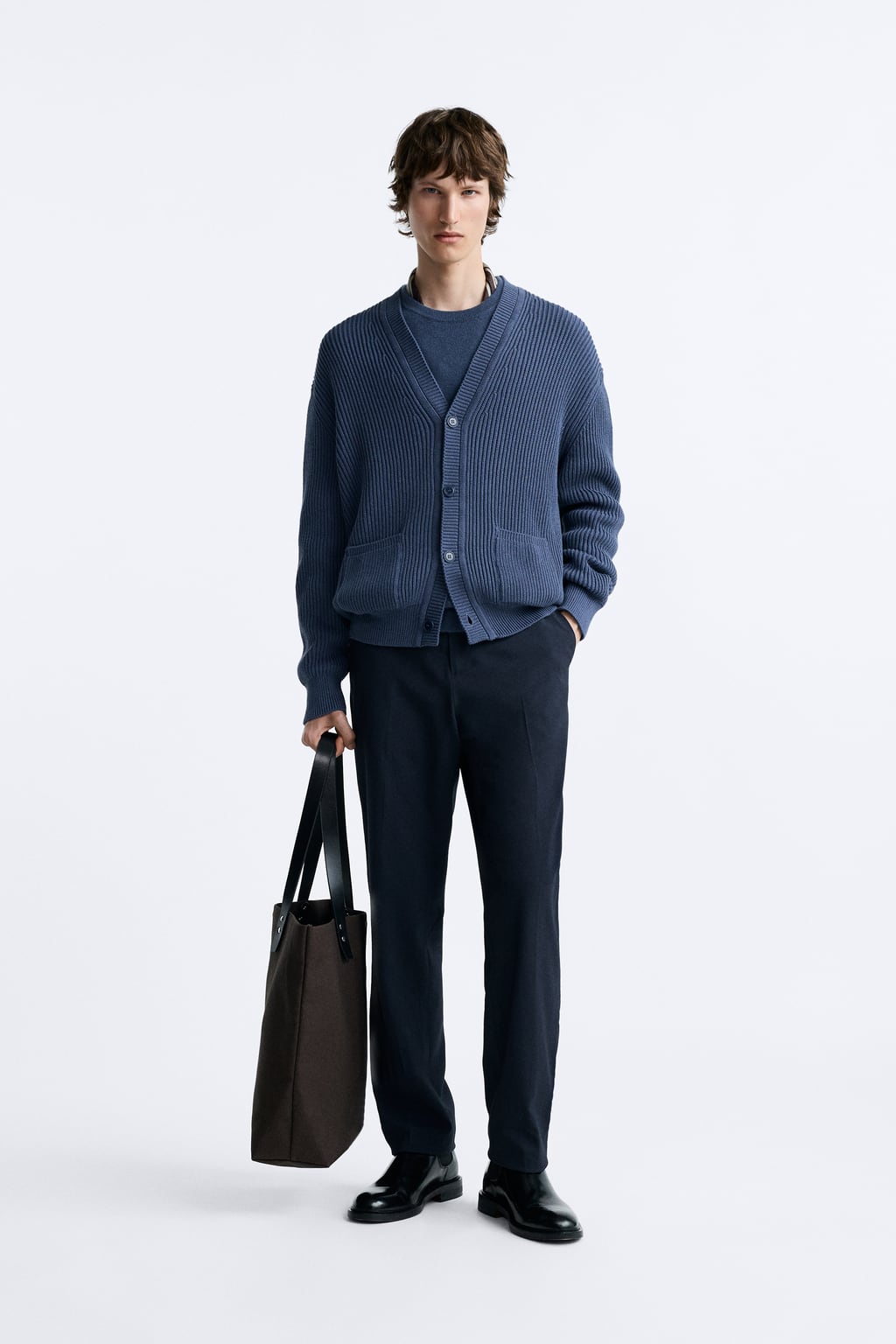 

Хлопковый кардиган изнаночной вязки ZARA, синий