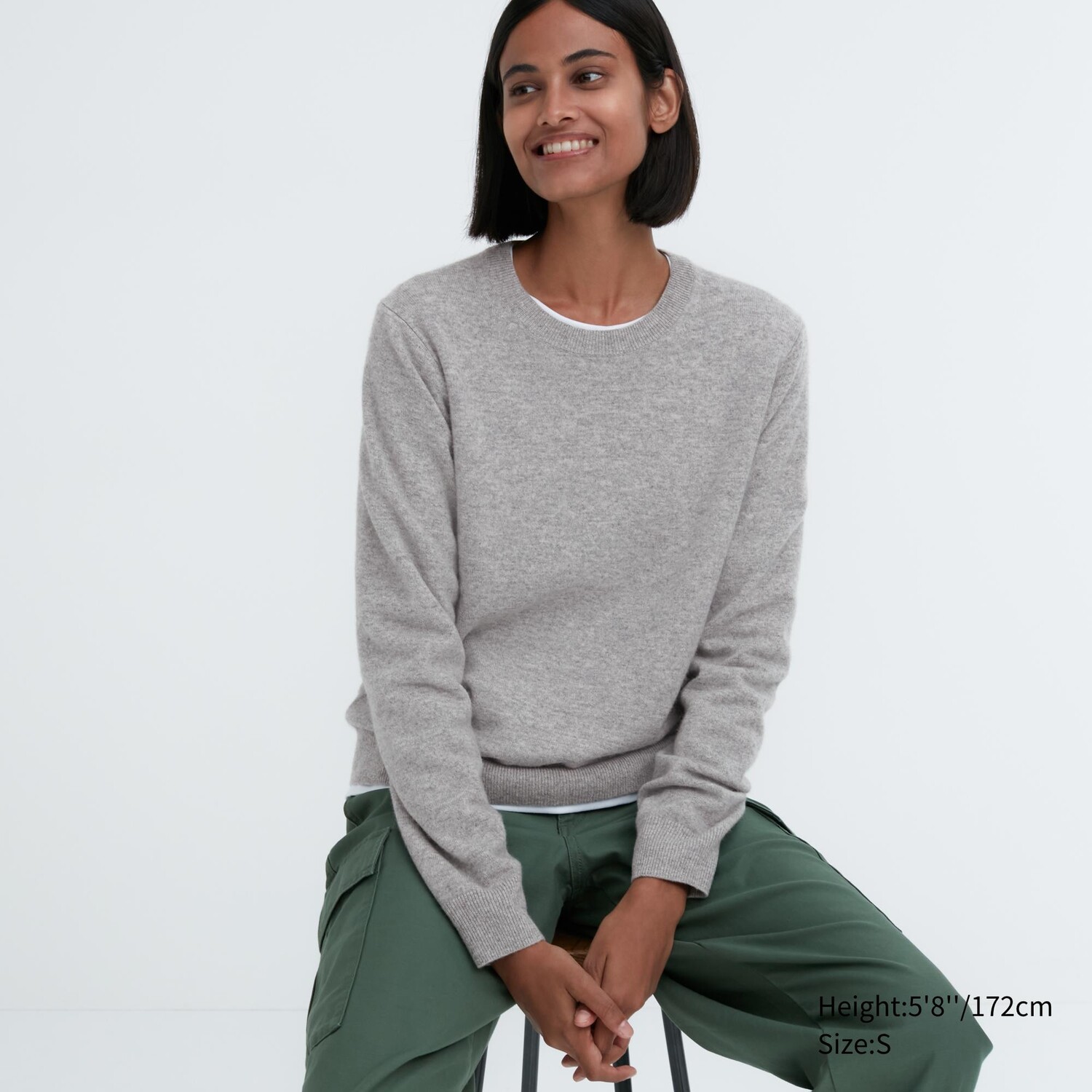 

Свитер Uniqlo женский из кашемира с круглым вырезом, серый