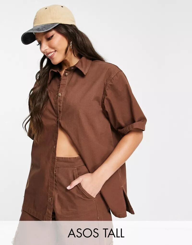 

Коричневая рубашка свободного кроя ASOS Tall