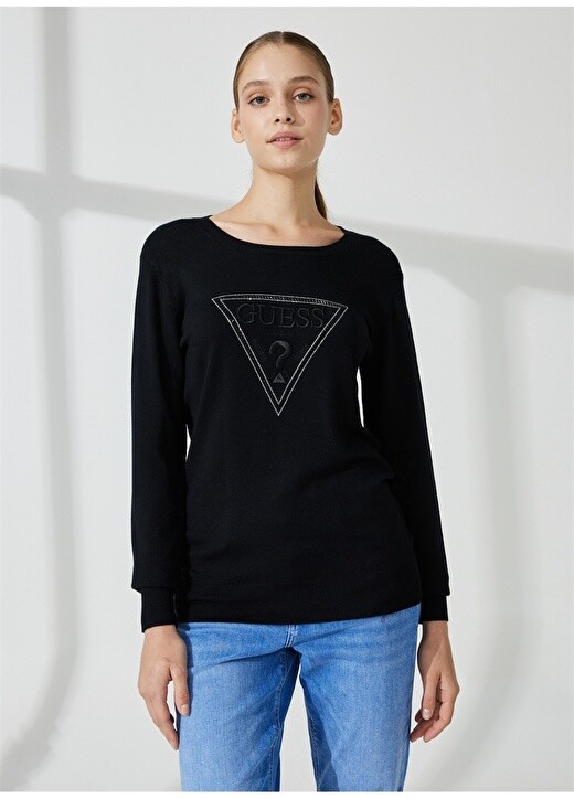 

Черный женский свитер с круглым вырезом Guess