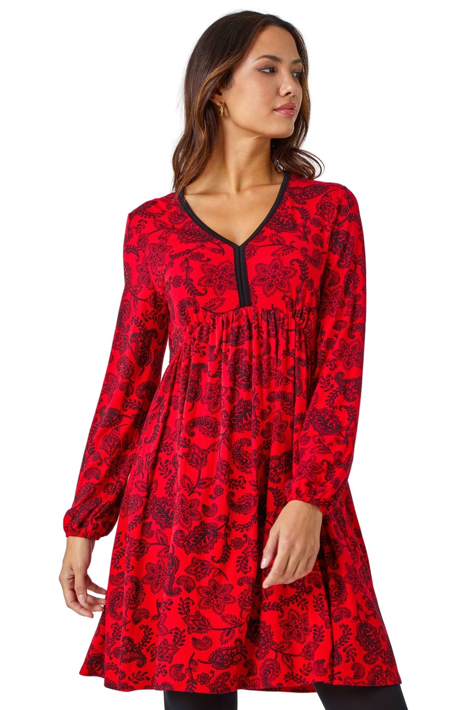 Красное платье из эластичного джерси цветочным принтом Roman