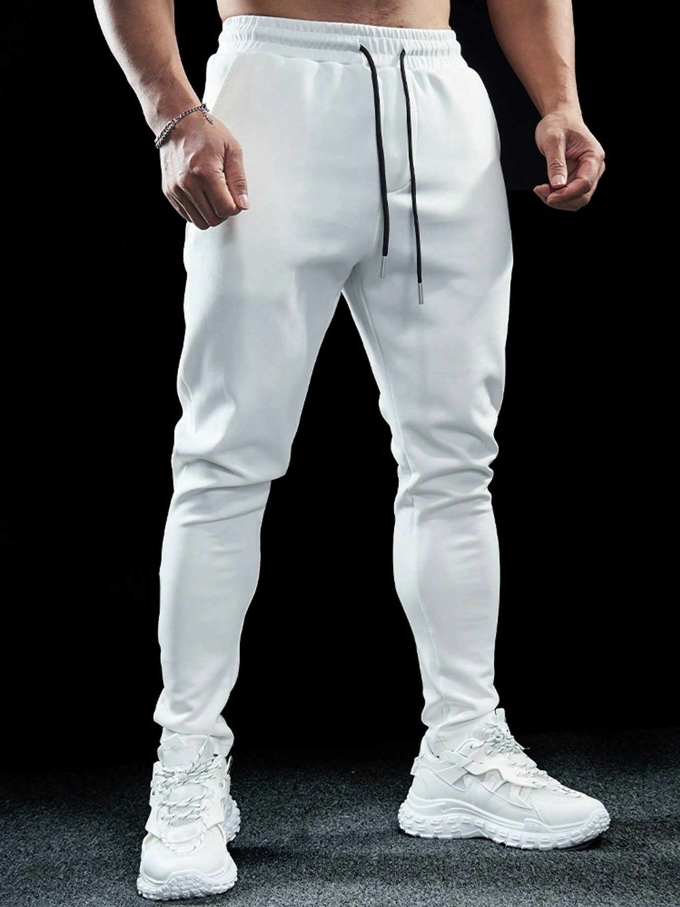 Мужские однотонные спортивные брюки с завязками на талии, белый цена и фото