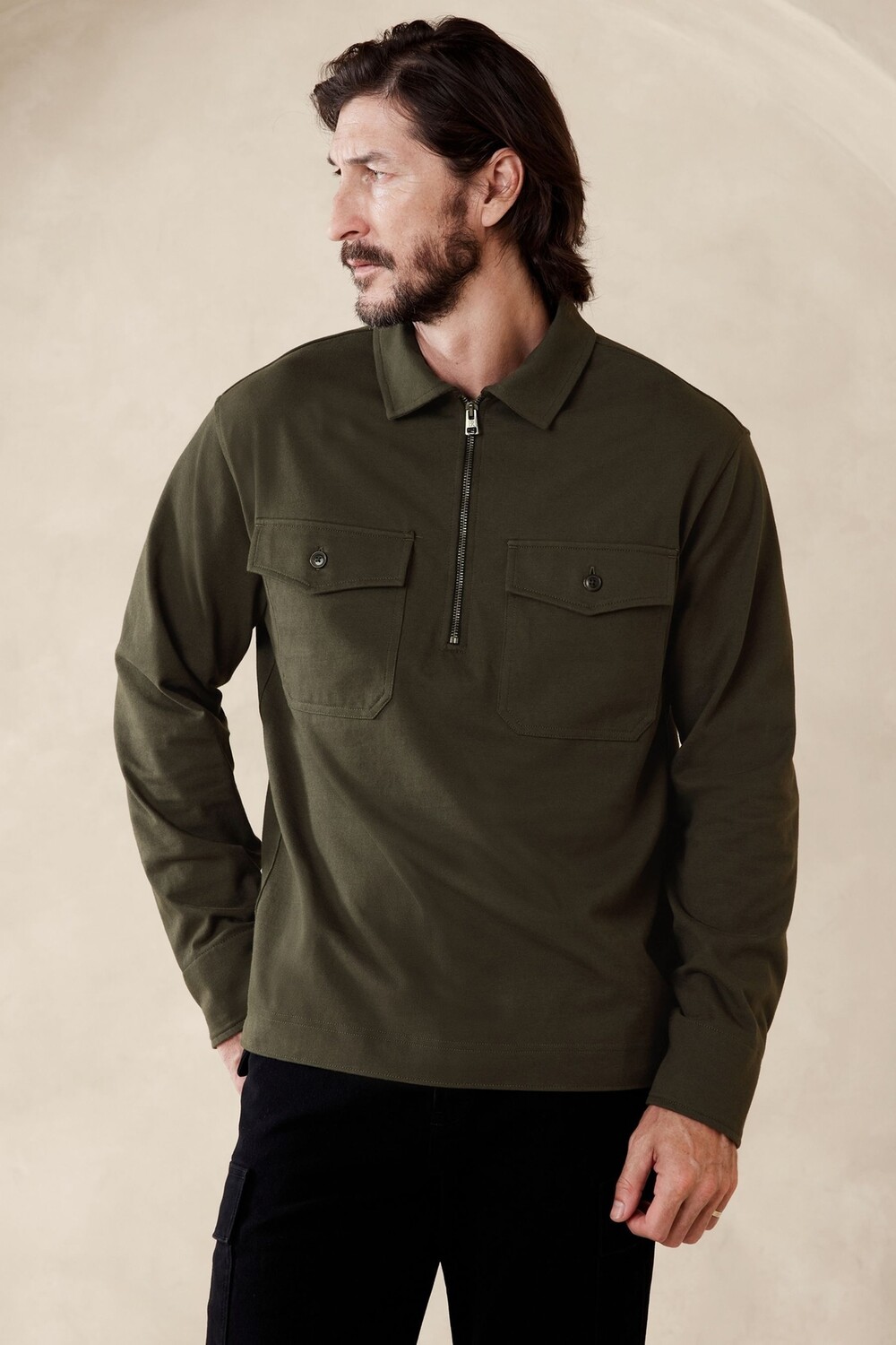 

Хлопковая рубашка Rugged Banana Republic с полукарманами и молнией Banana Republic, зеленый