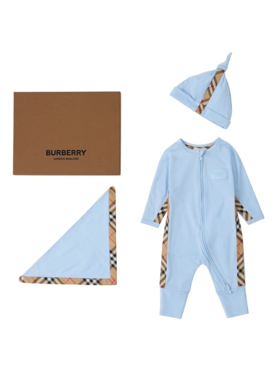 

Комплект из комбинезона, шапки и нагрудника Burberry Kids, синий