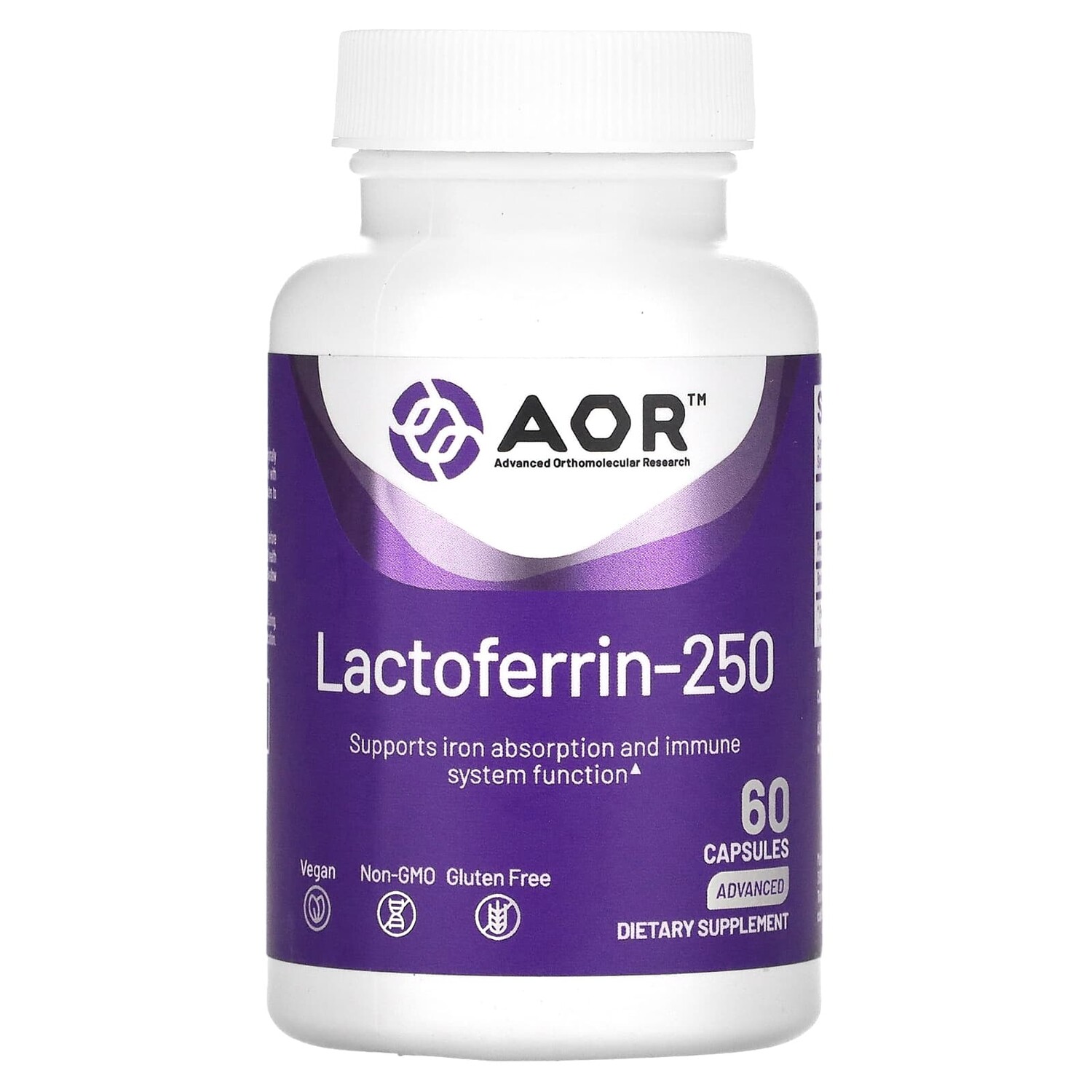 

Лактоферрин-250, 60 растительных капсул, Advanced Orthomolecular Research AOR