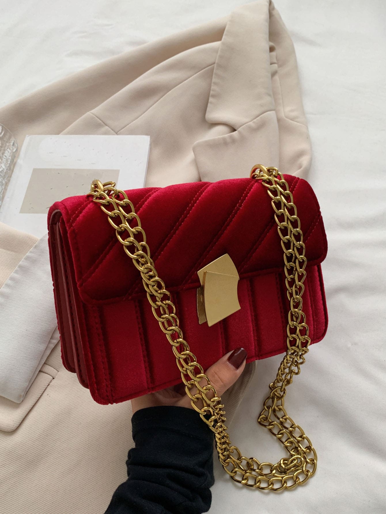 Простая бархатная сумка с вышивкой, красный наволочка квадратная бархатная для дома и гостиной из полиэстера