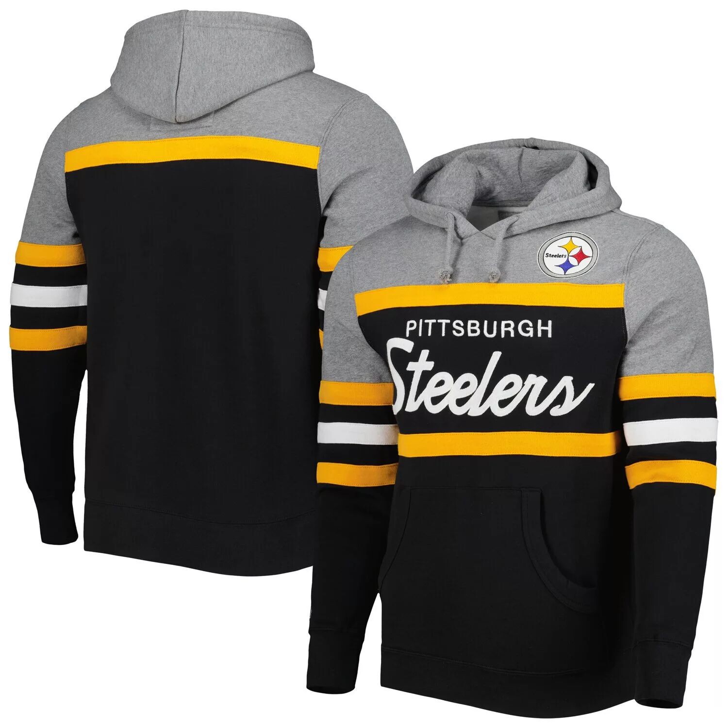 

Мужской пуловер с капюшоном Mitchell & Ness черного/серого цвета Pittsburgh Steelers Head Coach