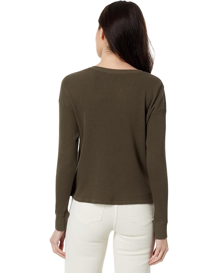цена Толстовка Mod-o-doc Washed Cotton Modal Thermal Long Sleeve Boxy Crop Sweatshirt, цвет Olive Thistle