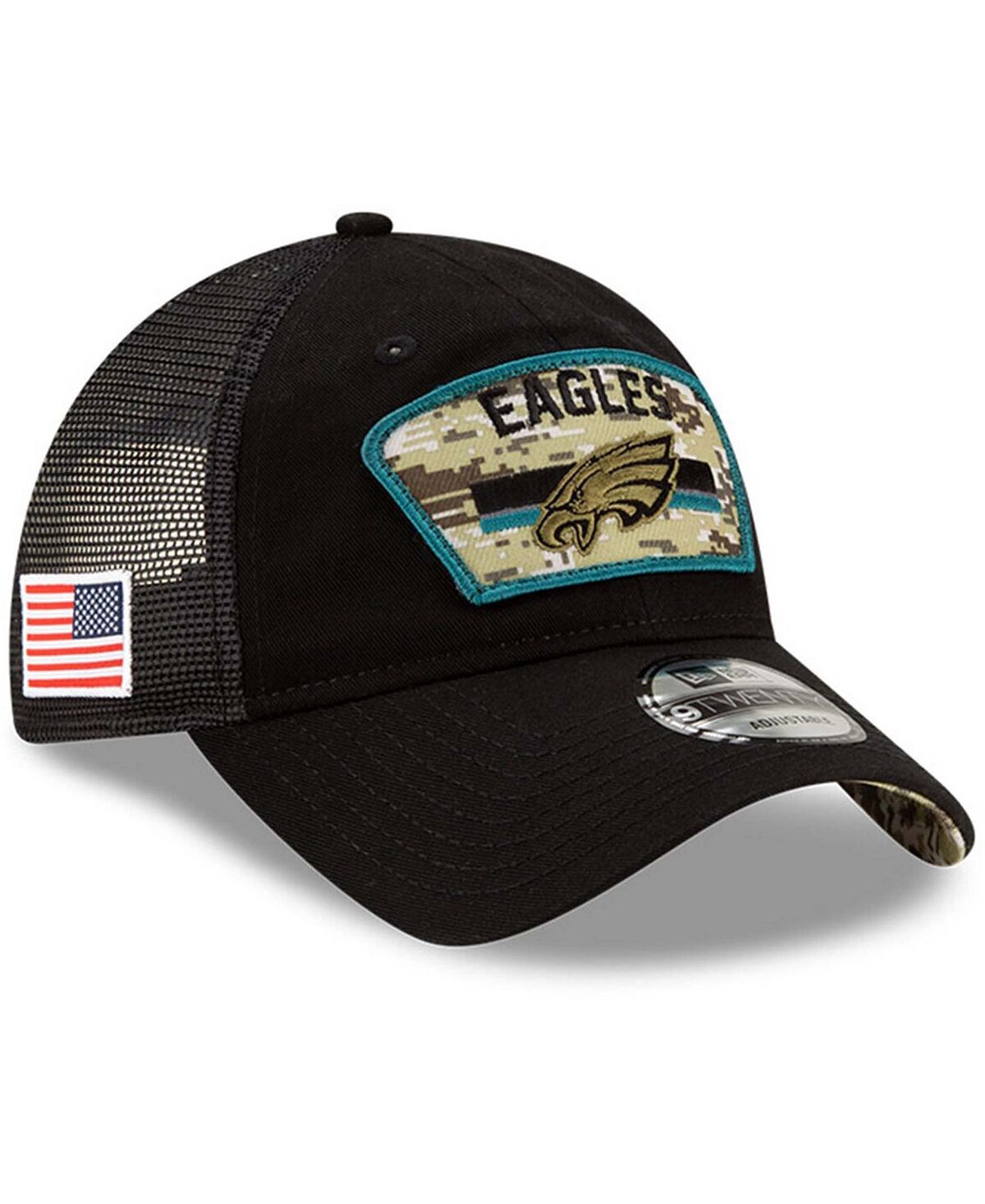 

Мужская черная регулируемая кепка Philadelphia Eagles 2021 Salute To Service Trucker 9TWENTY New Era