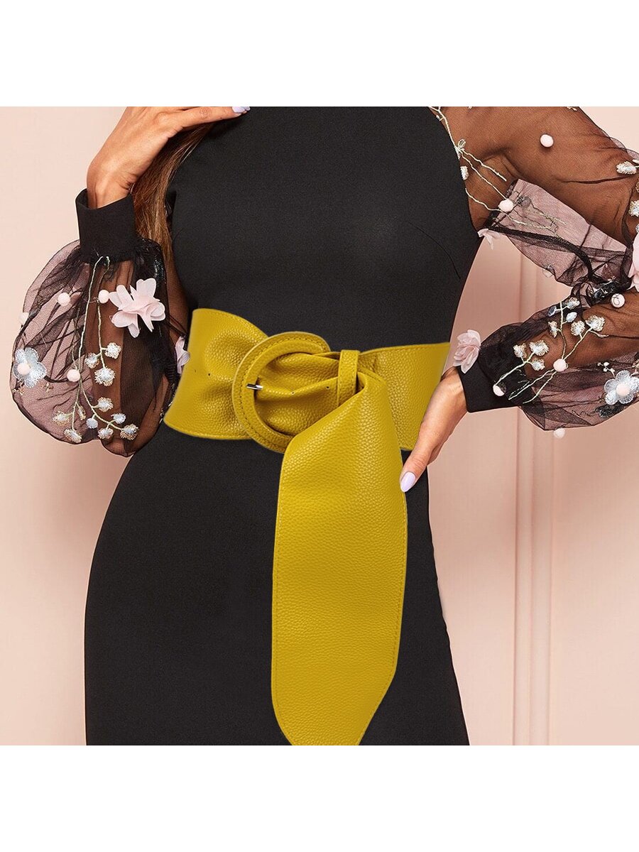 1 шт. Широкий пояс с нестандартной пряжкой для женского декоративного повседневного платья, желтый