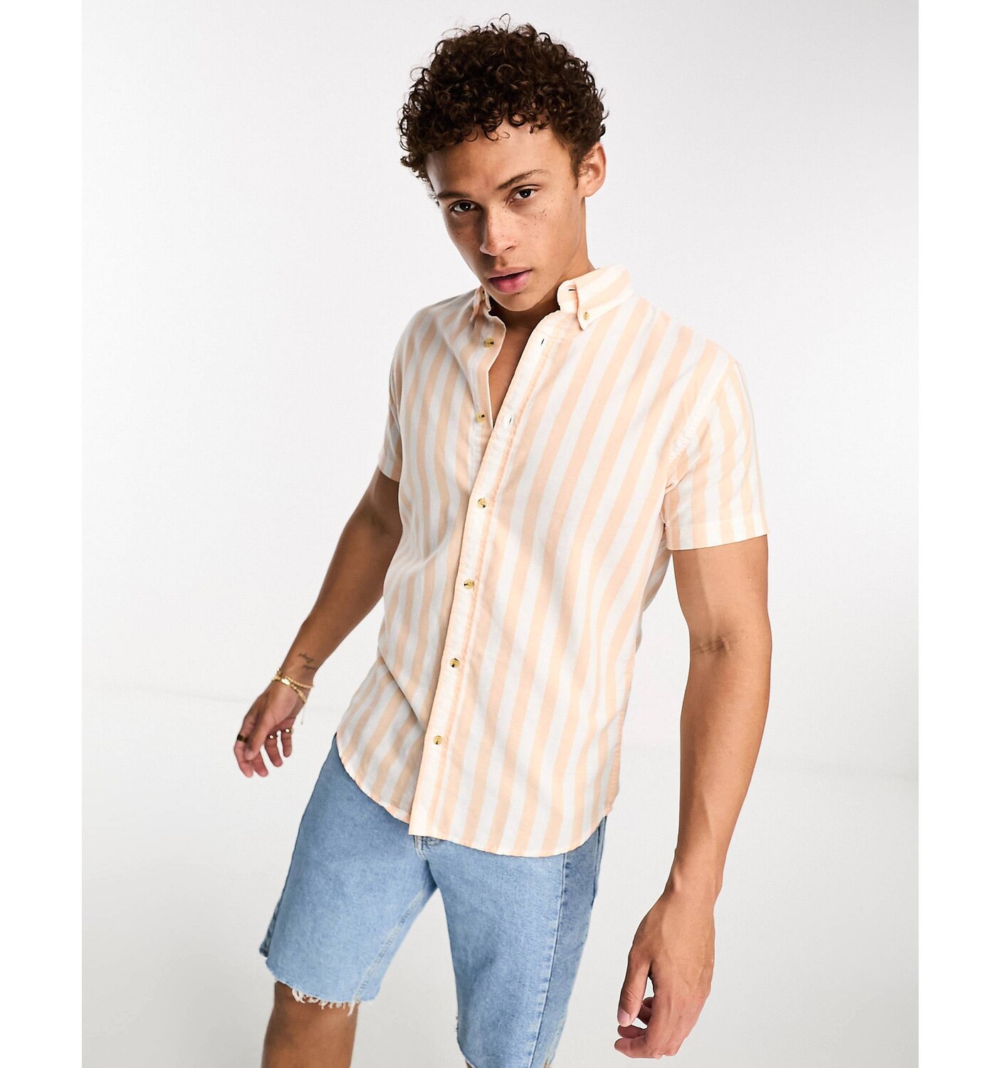 

Оранжевая оксфордская рубашка в полоску с короткими рукавами Jack & Jones Originals