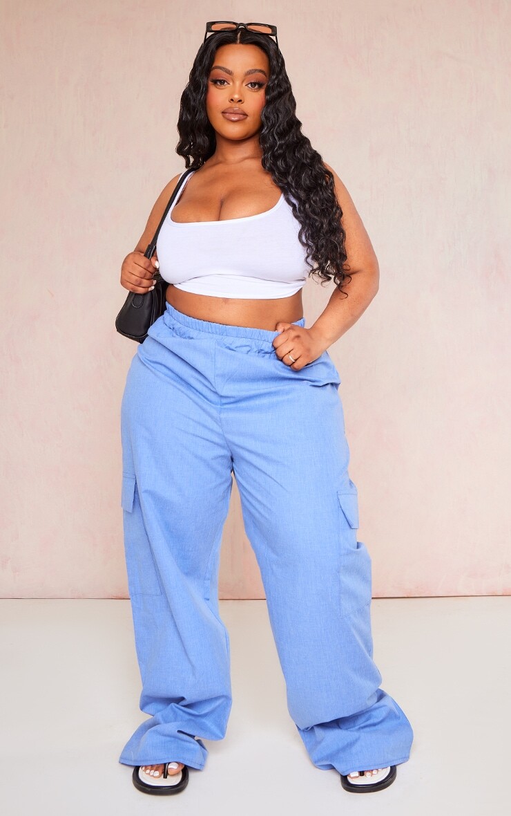 

PrettyLittleThing Синие легкие брюки карго Plus Denim, Синий