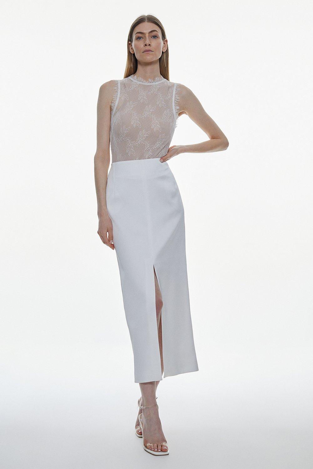 Атласная прямая юбка макси с заниженной талией Karen Millen, белый офисная юбка плотная элегантная юбка теплая универсальная модная трапециевидная макси зимняя длинная юбка с высокой талией