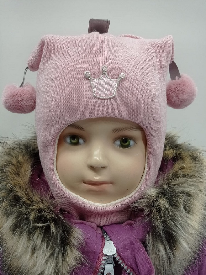 Балаклава детская Kivat с помпонами, светло-розовый цена и фото