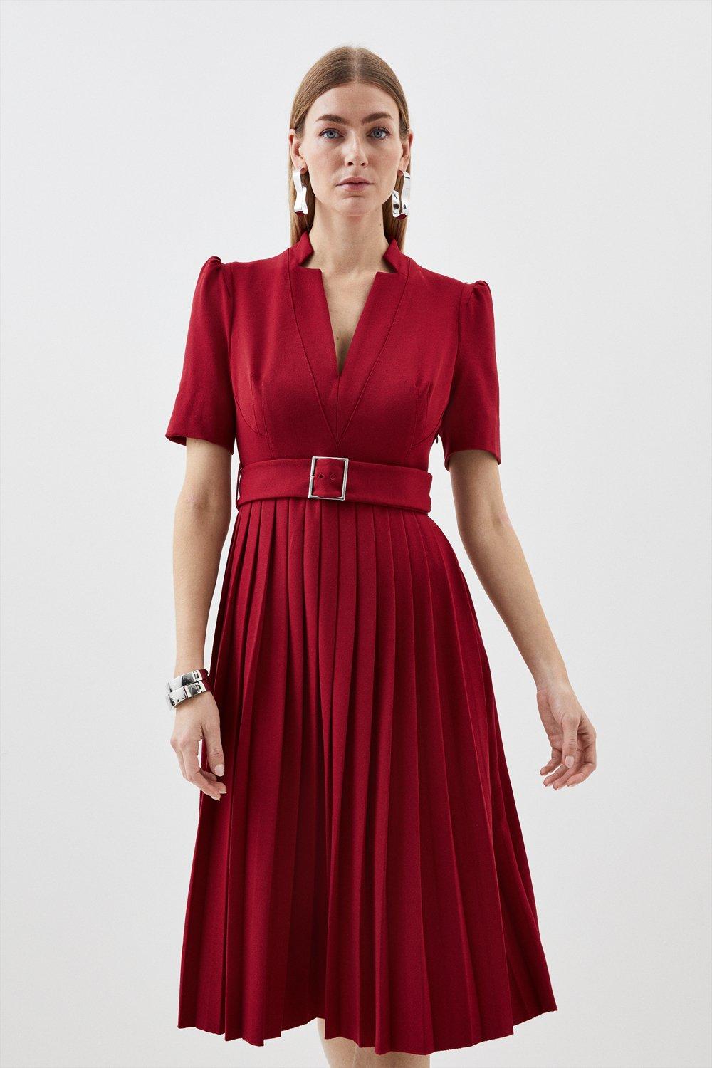 Платье миди со складками и поясом из структурированного крепа Forever Karen Millen, красный