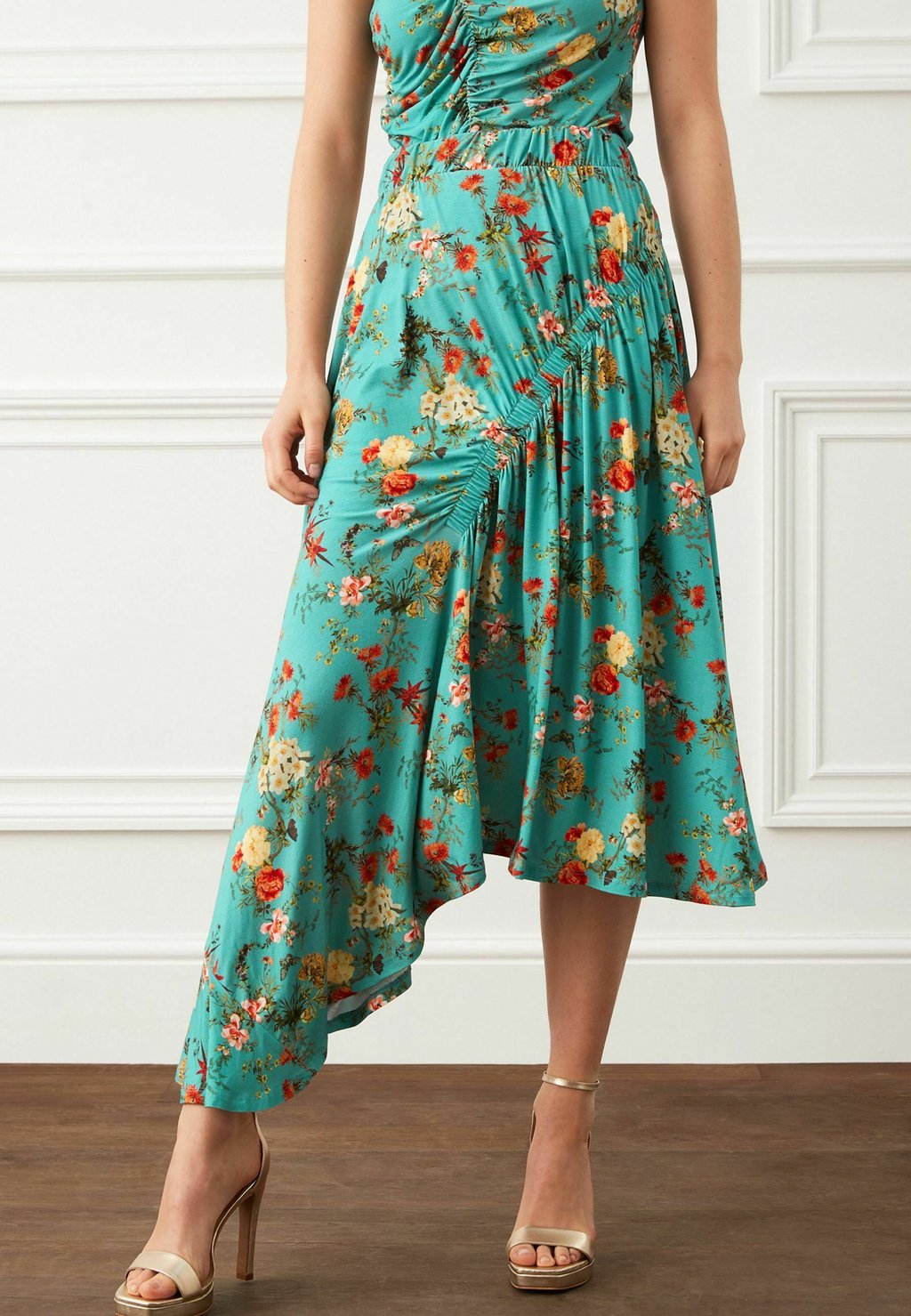Длинная юбка бирюзового цвета с цветочным принтом Next фото
