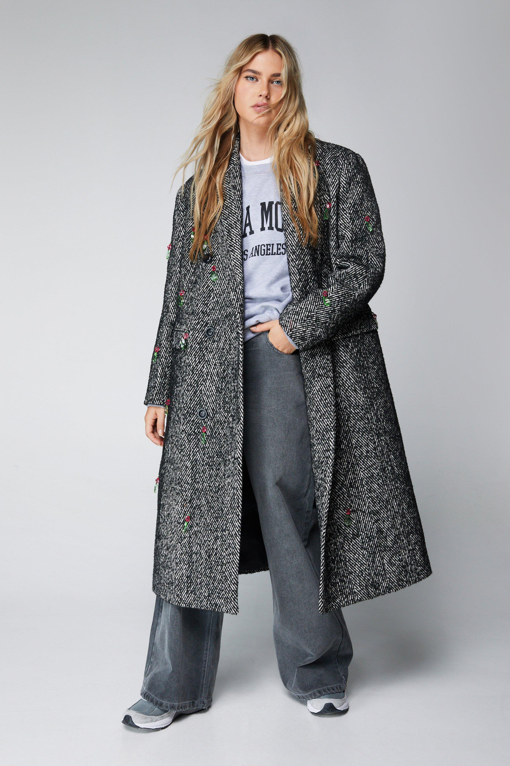 Удлиненное шерстяное пальто оверсайз с украшением Nasty Gal, мультиколор пальто sasch шерстяное 44 размер