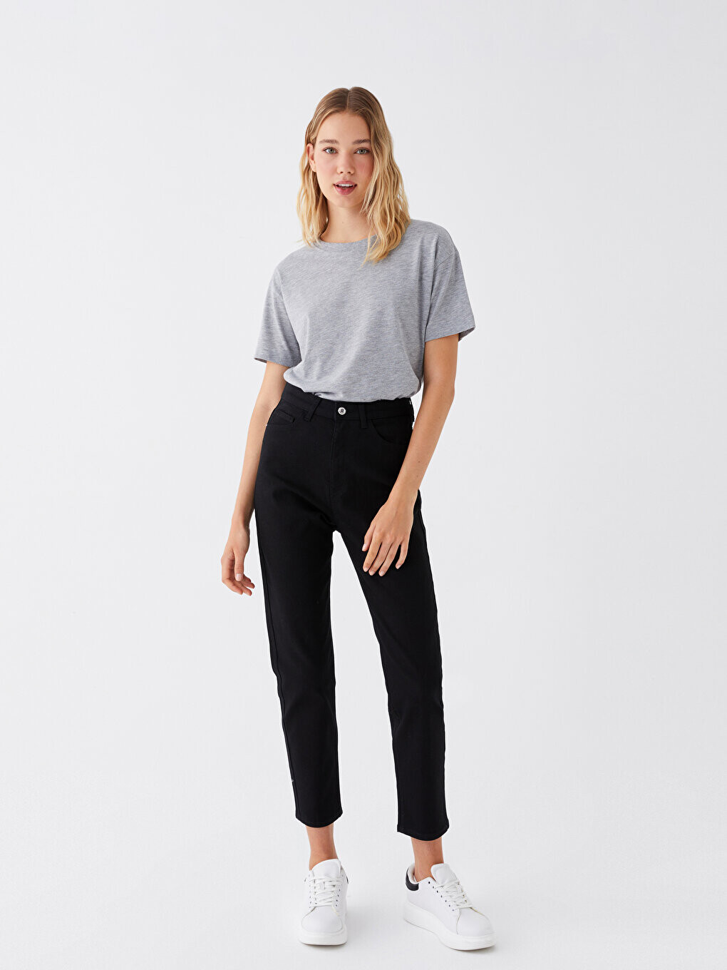 

Узкие женские джинсовые брюки с высокой талией Mom LCW Jeans, черное родео, Черный