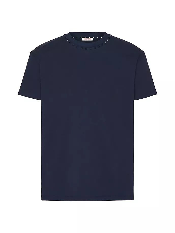 Хлопковая футболка с круглым вырезом и заклепками без названия Valentino Garavani, темно-синий