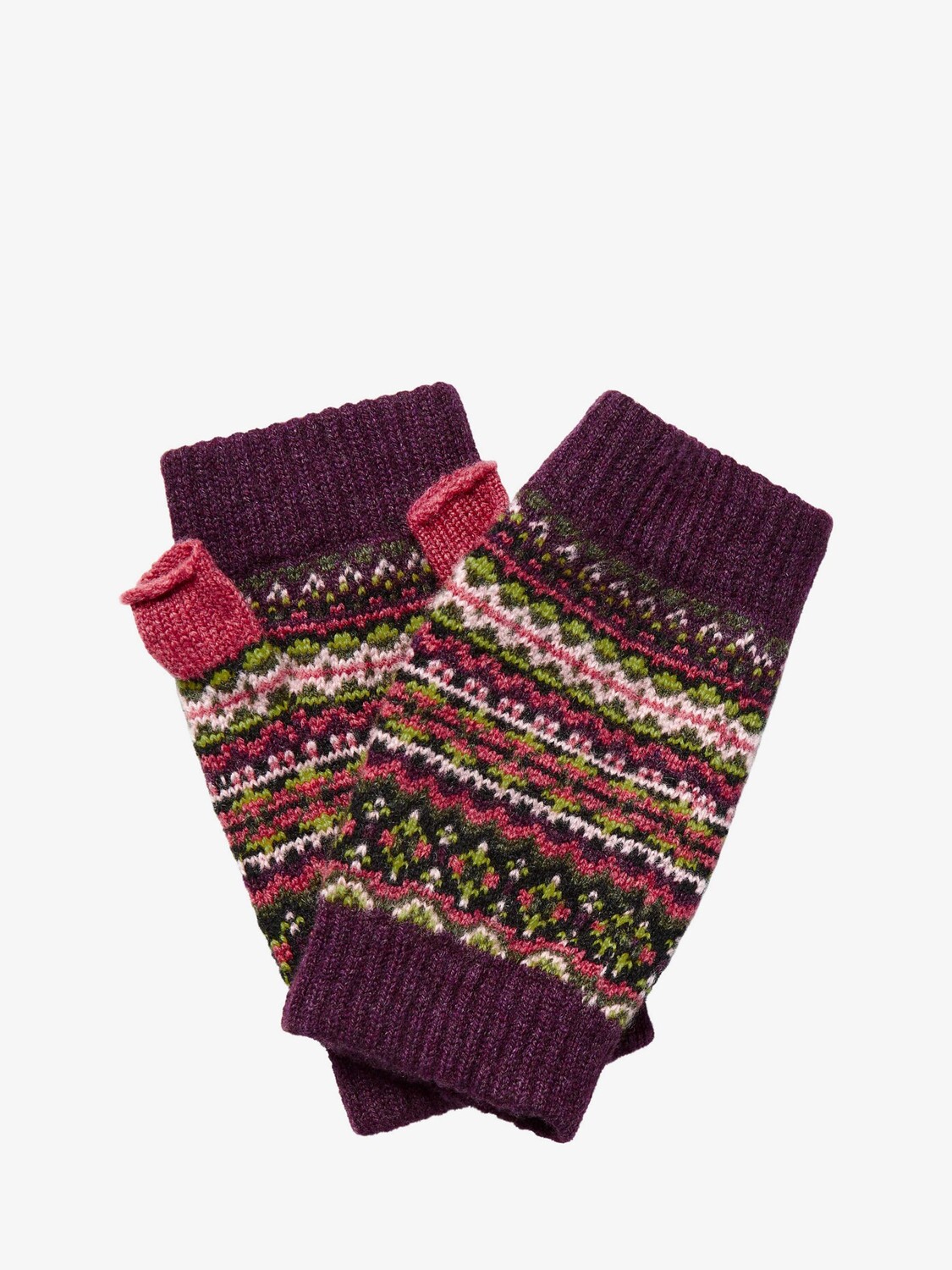 

Кашемировые перчатки без пальцев Fair Isle Brora, баклажаны