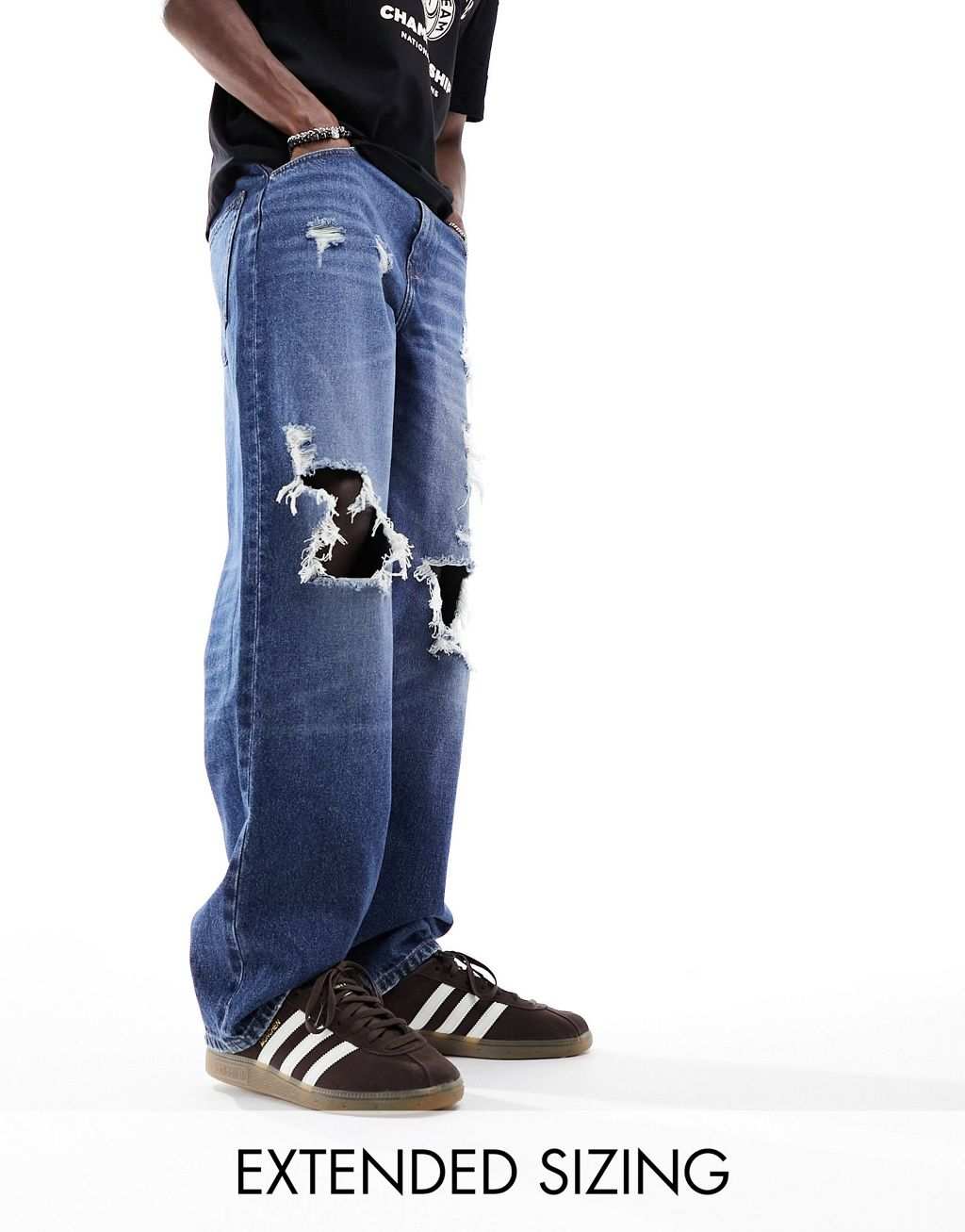 Синие мешковатые джинсы с рваными краями ASOS DESIGN синие джинсы с рваными краями asos design curve dad