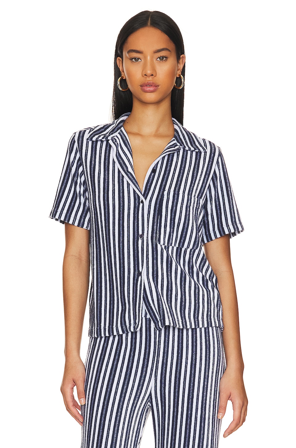 цена Рубашка MONROW Terry Cloth Pocket, цвет Navy Stripe