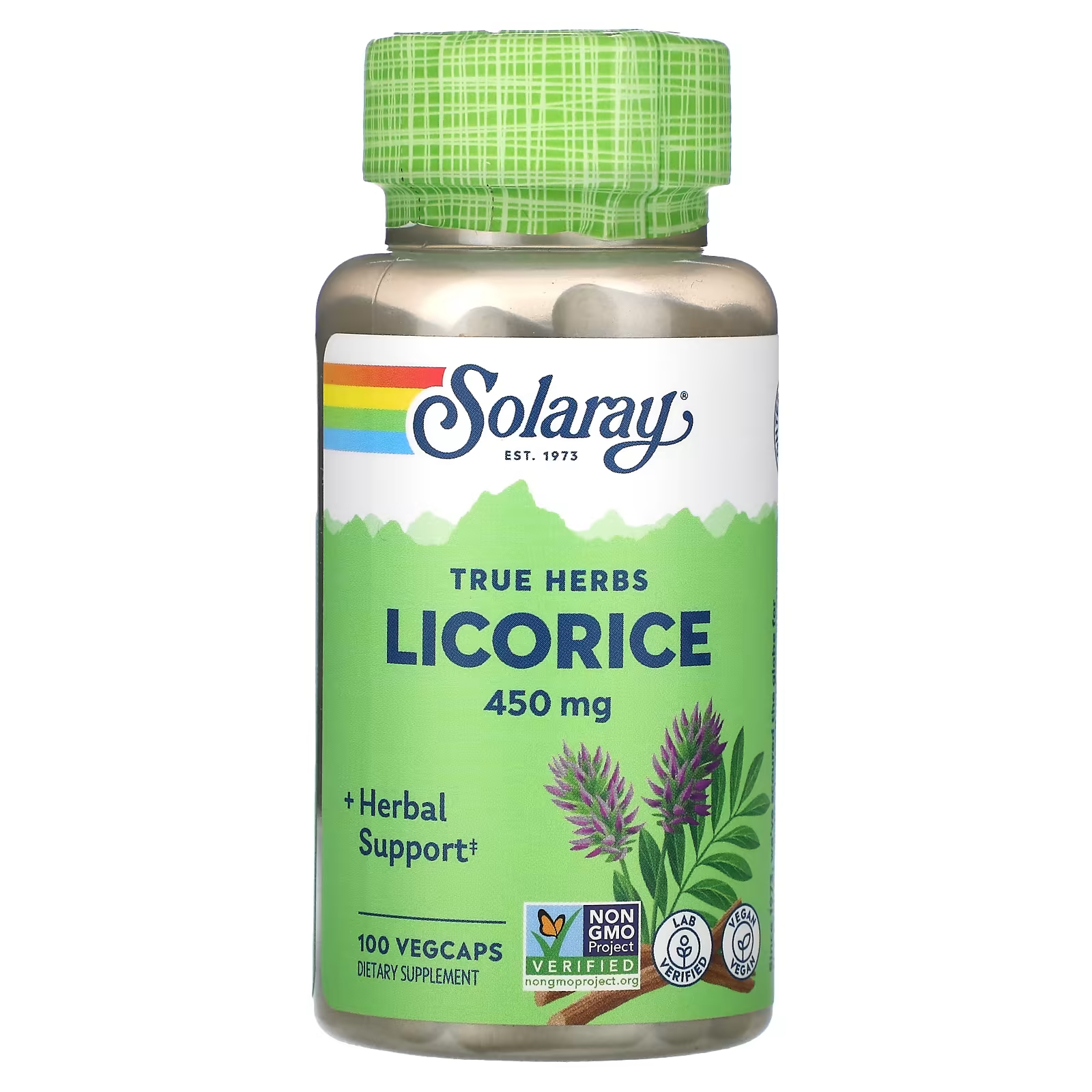 цена Солодка Solaray True Herbs, 450 мг, 100 растительных капсул