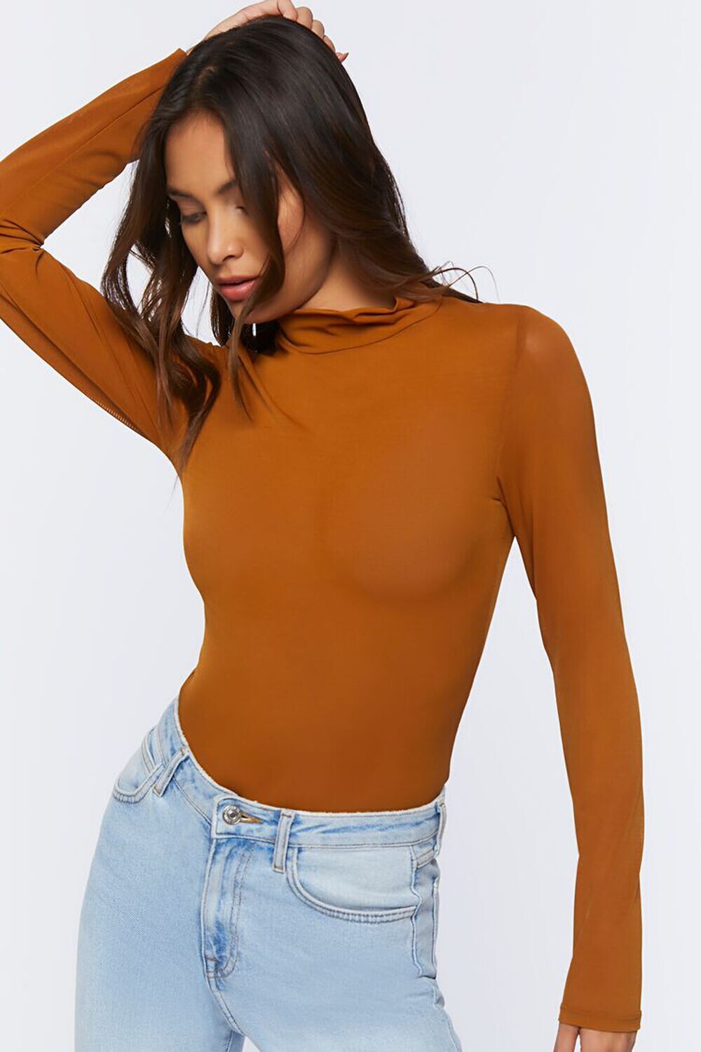 

Топ с длинными рукавами и воротником-стойкой Forever 21, ржавый