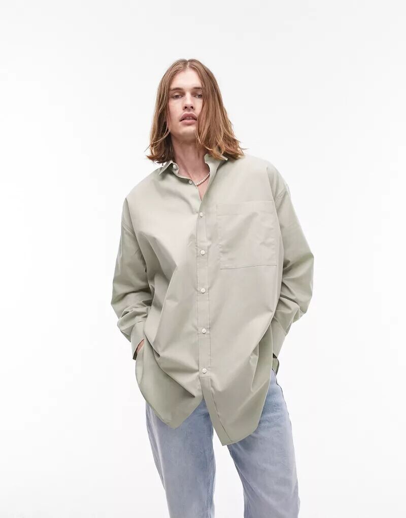 

Черная рубашка оверсайз с длинными рукавами Topman