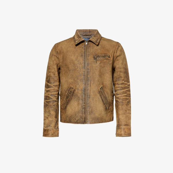 Жатая кожаная куртка классического кроя trucker Polo Ralph Lauren, цвет warren brown warren