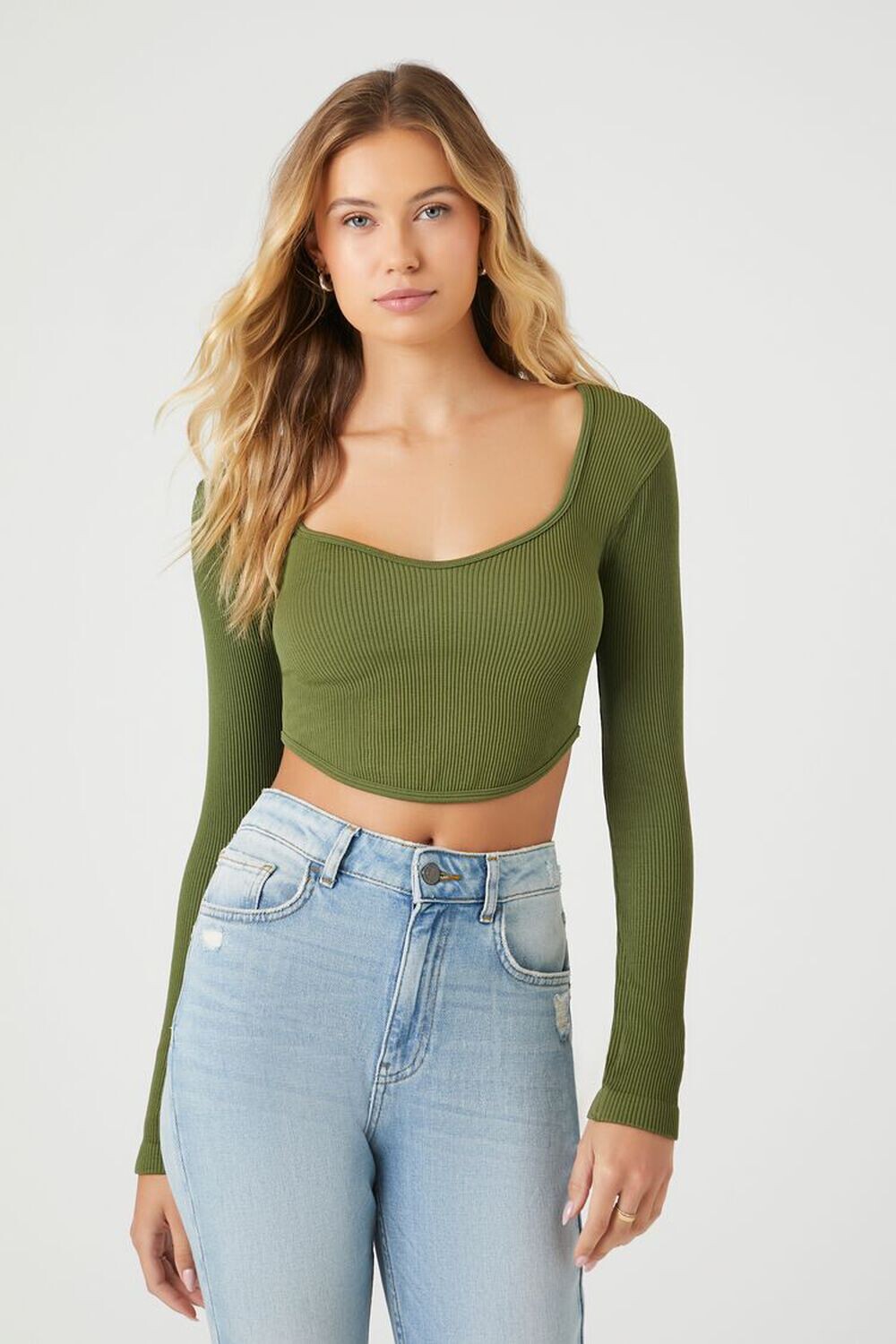 

Бесшовный укороченный топ с закругленным краем Forever 21, кипарис