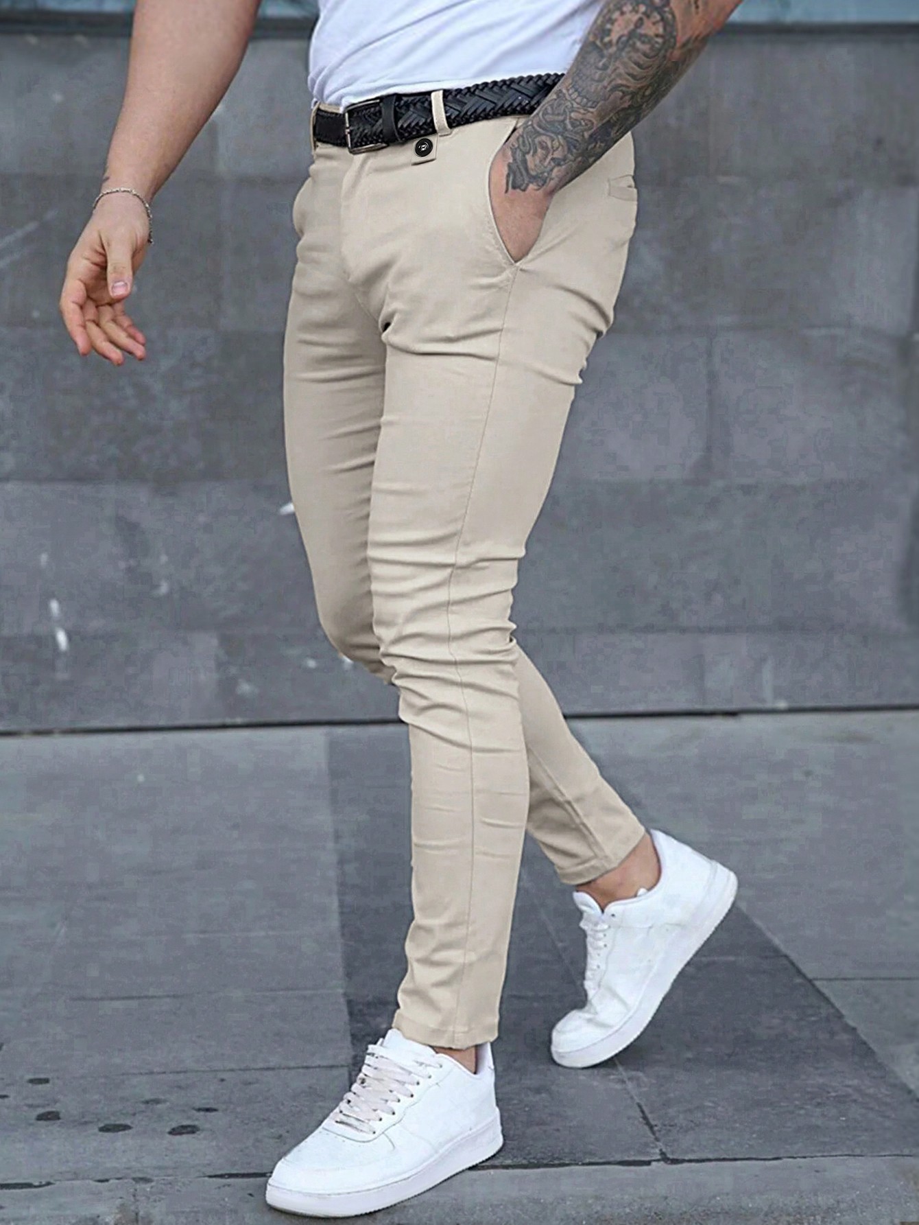 брюки мужские приталенные деловые повседневные костюмные штаны офисные брюки универсальные 28 36 Мужские однотонные классические брюки с карманами Manfinity Mode, бежевый