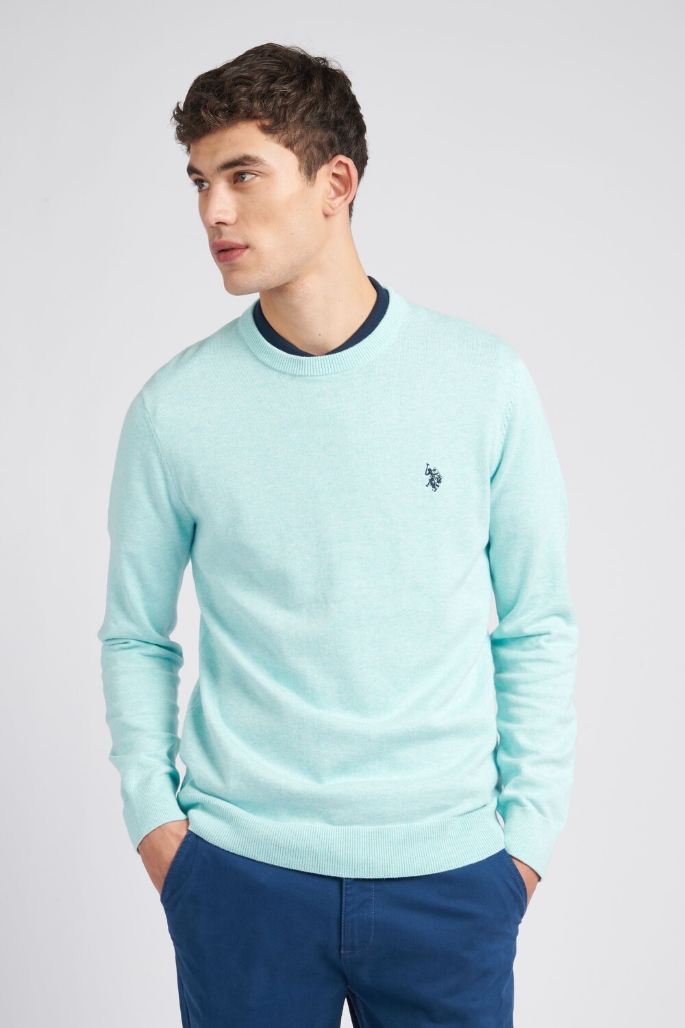 

Мужской черный хлопковый свитер с круглым вырезом U.S. Polo Assn, синий