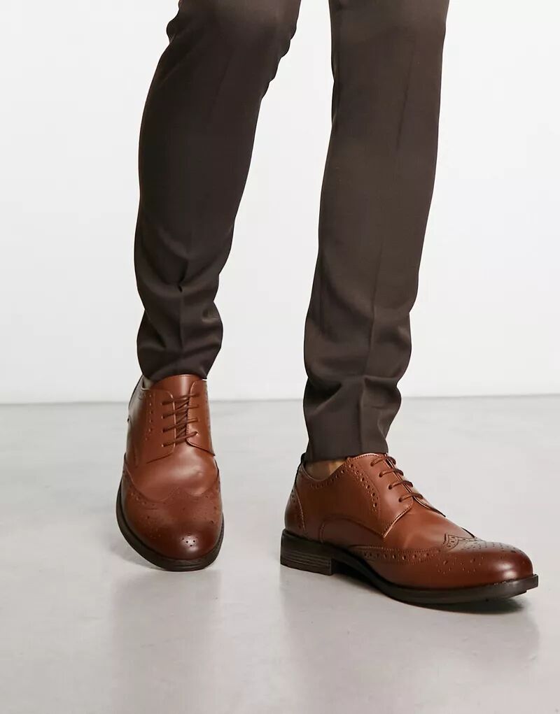 Светло-коричневые кожаные строгие броги French Connection коричневые строгие брюки matteau