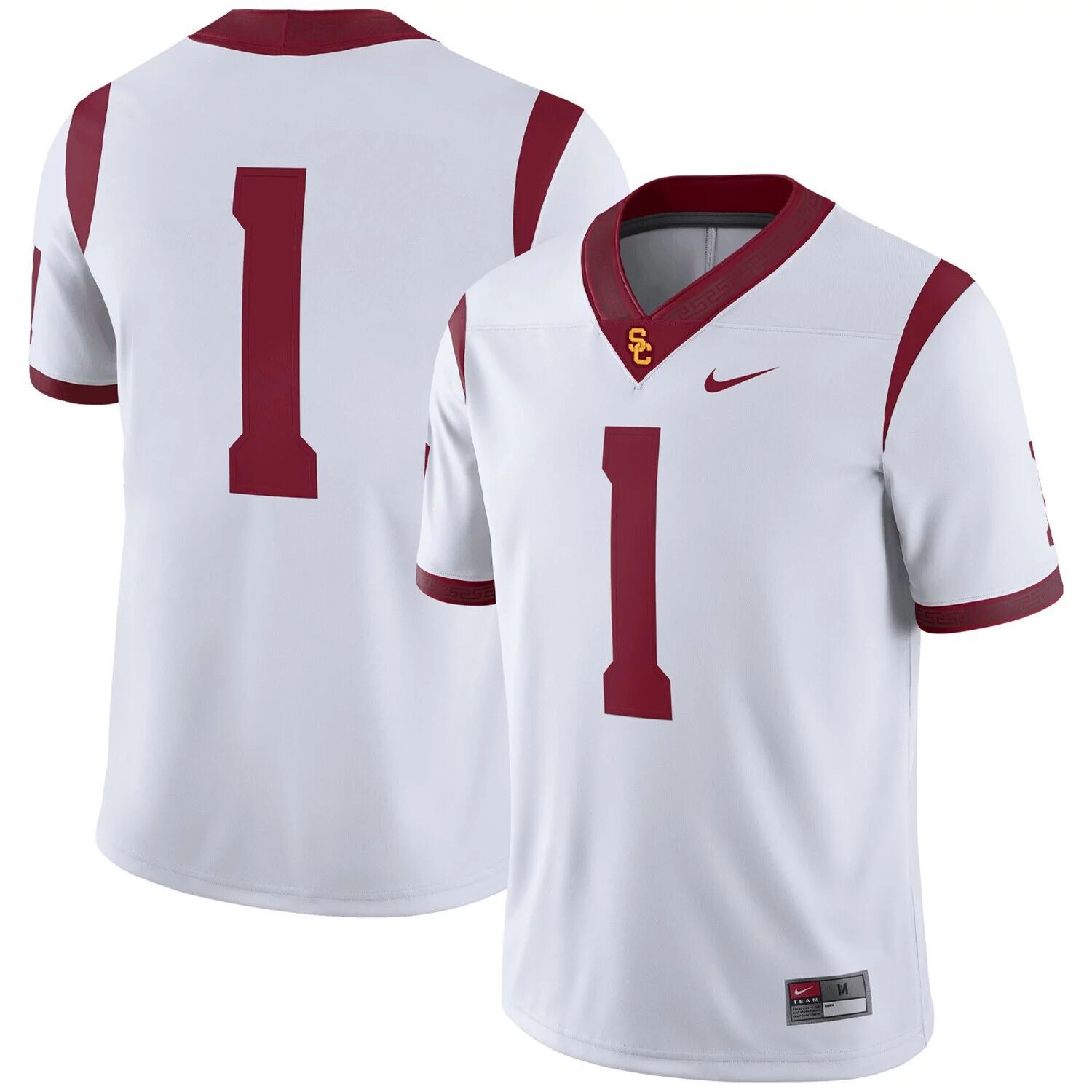 

Мужская белая футболка USC Trojans #1 для выездных игр Nike, Белый