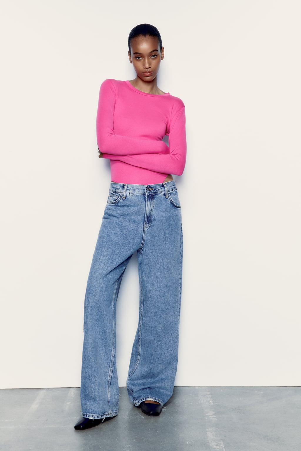 

Боди из модала с длинными рукавами ZARA, розовый