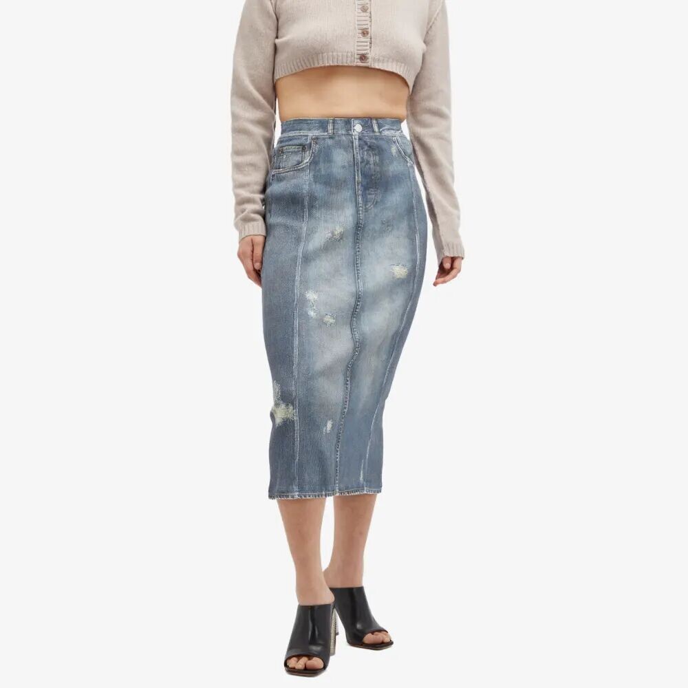 

Джинсовая юбка-миди с принтом Acne Studios, синий