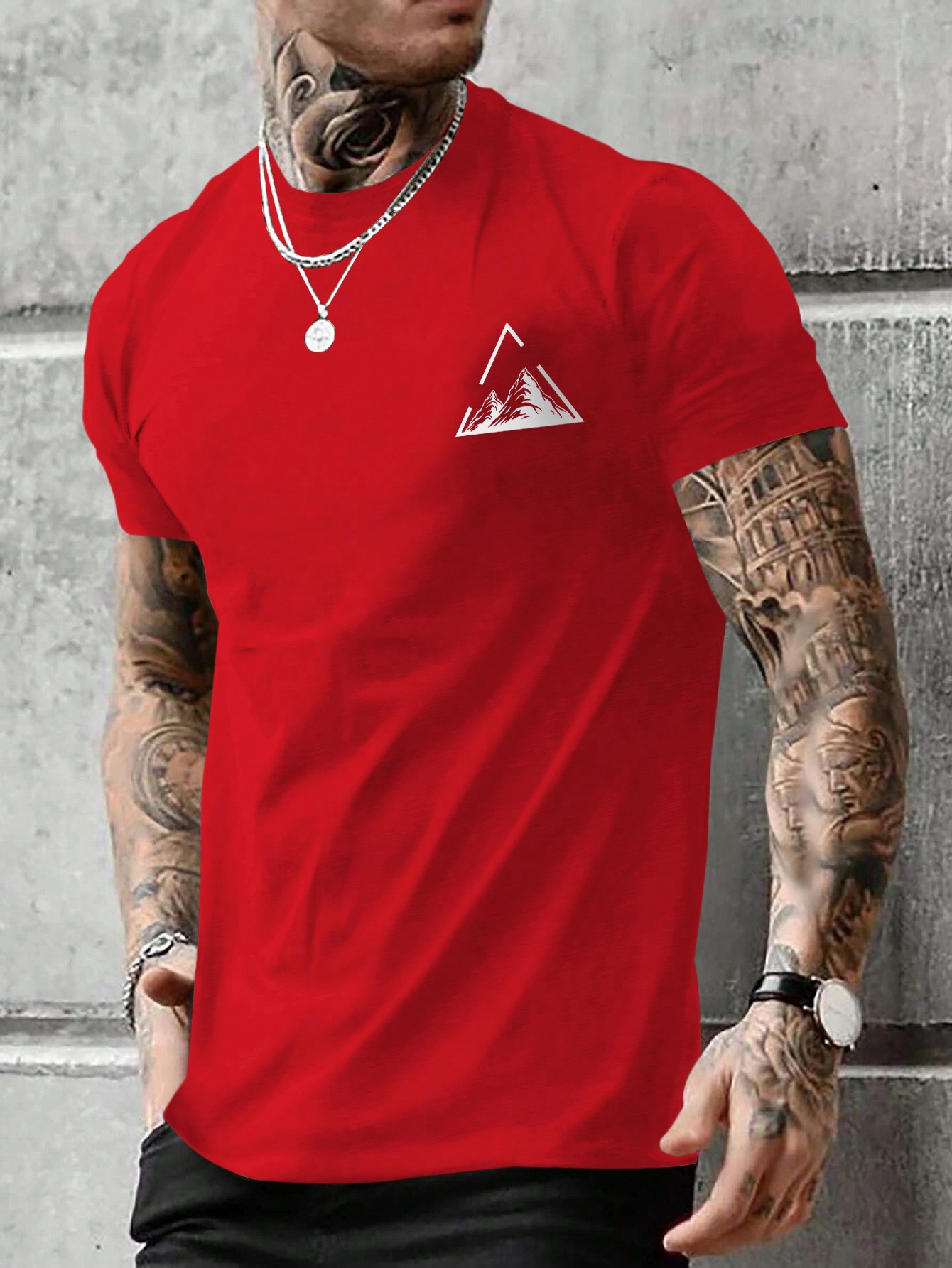 Мужская футболка Manfinity LEGND с короткими рукавами и принтом гор, красный