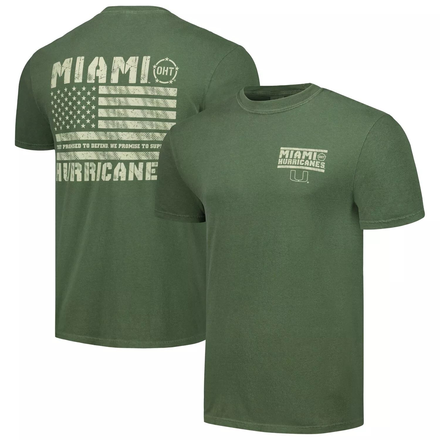 

Мужская оливковая футболка Miami Hurricanes OHT Military Appreciation Comfort Colours, Зеленый