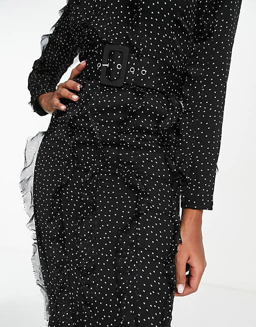 

Черное однотонное платье макси с длинными рукавами и рюшами ASOS DESIGN, Черный