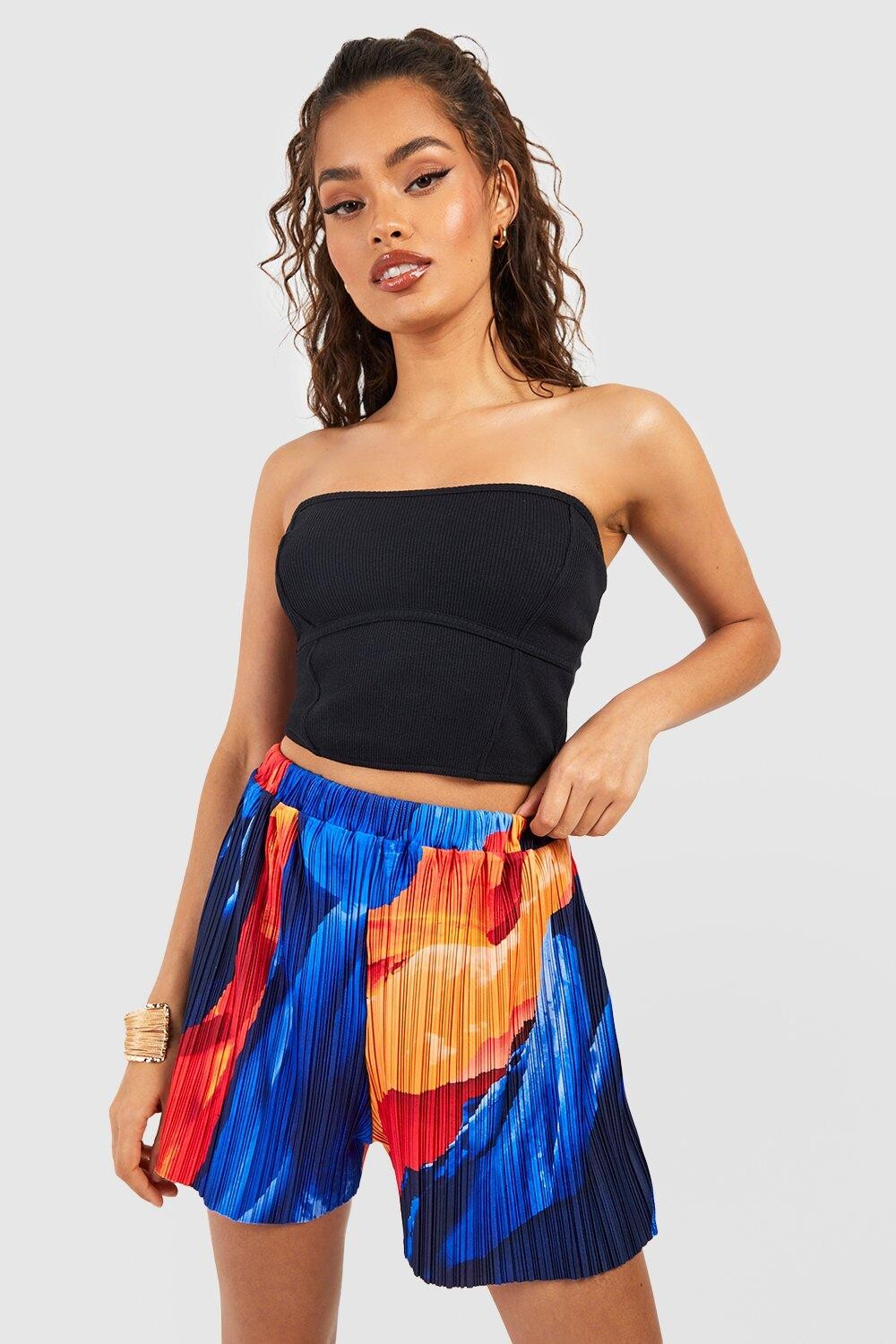

Шорты с абстрактными плиссами Boohoo, синий